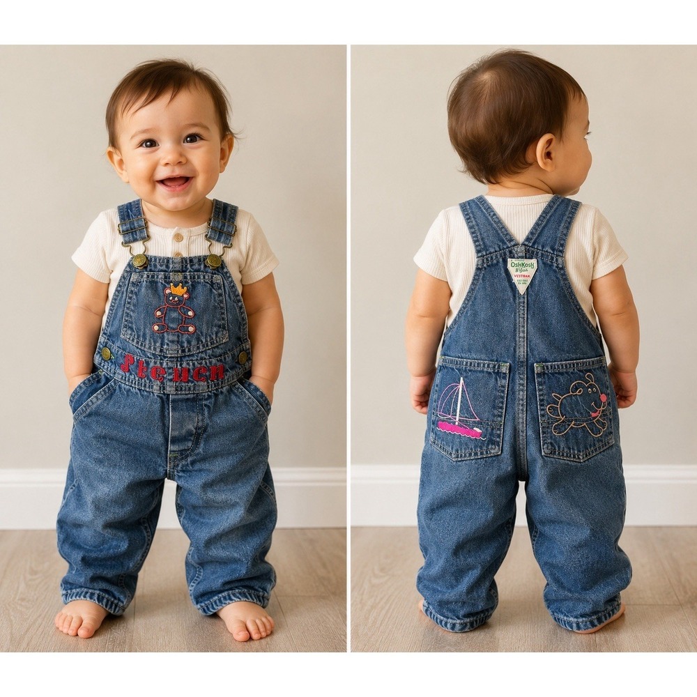 Vtg OshKosh B'Gosh Vestbak Steven Denim Overalls Blue Toddler 18-24 Months